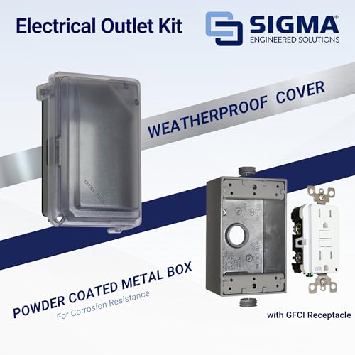 SIGMA ENGINEERED SOLUTIONS 16801 Non-Metallic Weatherproof Outdoor Electrical Outlet Kit w/ Extra Duty Cover, Box and 15 Amp GFCI Receptacle, IN-USE, Clear/Gray, 1 Gang, Lockable with Patented Hinge