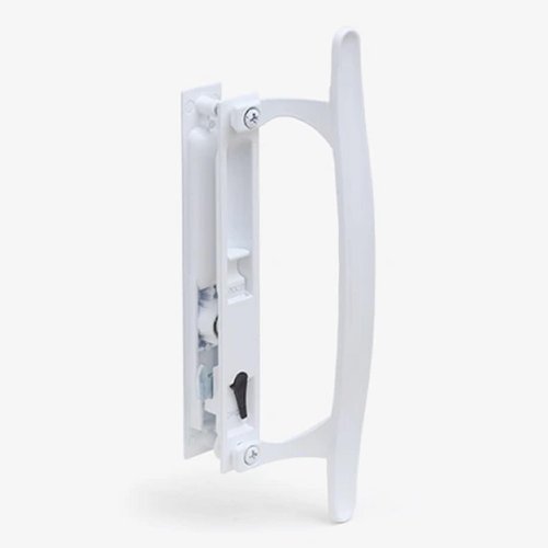 Wynn Hardware White PGT Flush Mount Sliding Glass Door Handle with Hook Latch & Night Lock – Non-Keyed, Diecast Replacement for 1" to 1-1/8" Thick Patio Doors, 6-5/8" Hole Spacing