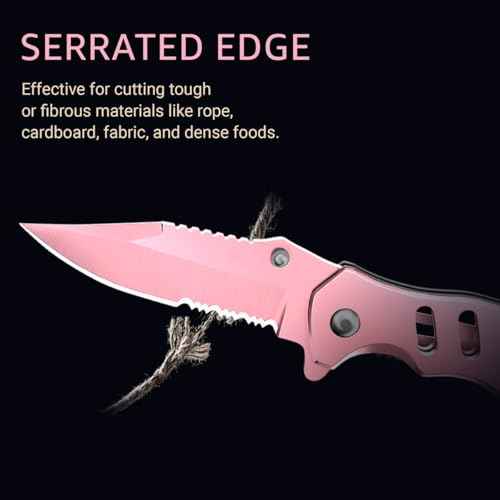Pink Pocket Knife for Women - Legal Small Knife - 2.68 Inch Serrated Blade - Womens Knife for Self Defense - Cute Girl Survival Tool Pocket & Folding Knives - Mothers Day Gift Idea - 6655 P