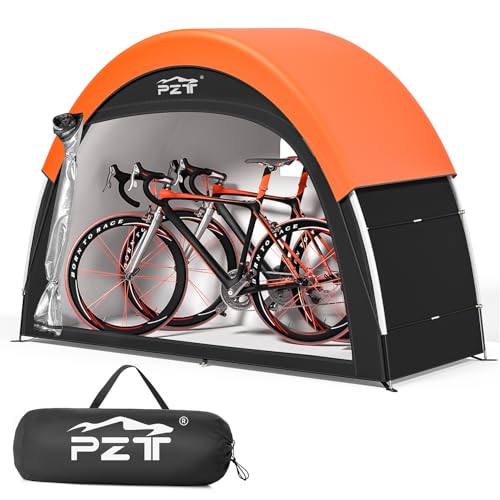 Orange Bike Tent with Rain Cover, Outdoor Storage Shed for 2-3 Bikes - PZT 79x32x65in
