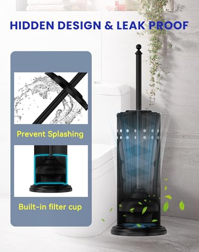 DOWRY Black Toilet Plunger with Holder, Rust-Resistant Bathroom Caddy
