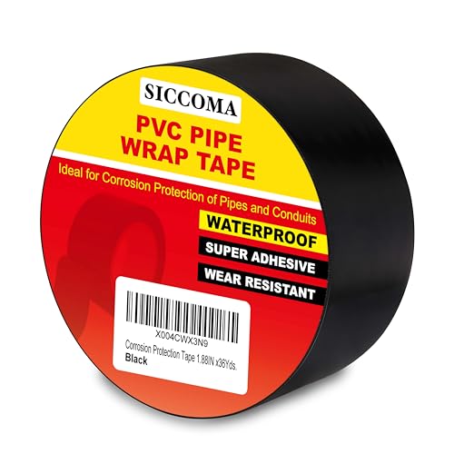 Corrosion Protection Pipe Tape for Drain Pipe, Metal & Electrical Piping Weatherproof PVC Pipe Wrap Insulation Tape for Outdoor, Underground Pipe Duct Anti-Corrosion & Protection, 1.88 IN X 36 Yds