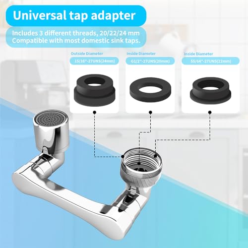 Brass 1080° Swivel Faucet Extender 2 Pack - Silver, Universal Fit