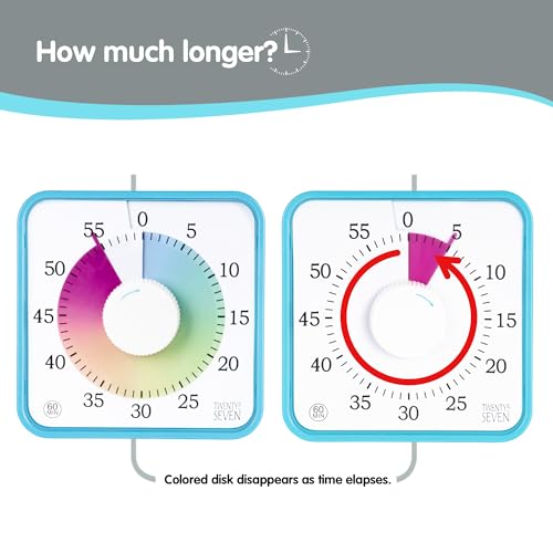 Sky Blue Colorful 7.5-Inch Visual Timer - Battery-Free Mechanical Countdown Clock