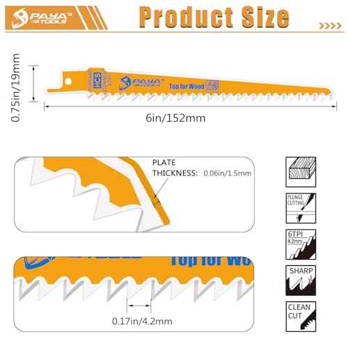 Wood Pruning Reciprocating Saw Blade,6-Inch 6TPI Reciprocating Saw for Tree Trimming, Wood Cutting (Yellow-5 Pack)