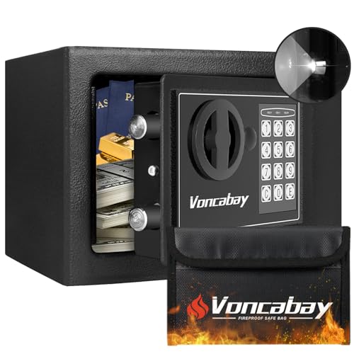 Voncabay Black Digital Money Safe Box with Keypad, 0.23 Cu Ft, Home Security