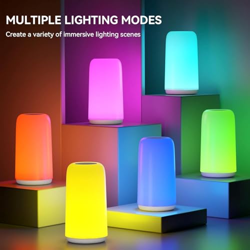 ROOTRO White Touch Bedside Table LED Lamp RGB Dimmable Nightstand Lamp for Bedroom & Home Decor