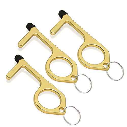 3pcs Brass Door Opener Keychain Tool - Touchless Key for Handles, Button Pusher Stylus, and Key Ring - Handy Utility Tool - by Mobi Lock