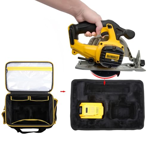 Tool Bag for DEWALT 20V MAX 6-1/2-Inch Circular Saw DCS391B/ DCS565B with Multi-Pocket for Batteries/Masks/Circular Saw Blades, Universal Tool Bag for 6-1/2-Inch Circular Saw (Black & Yellow)