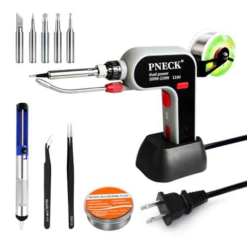 Automatic Soldering Gun Kit, 100W/120W Dual Power Soldering Iron Kit with Ceramic Heater, 5 Tips, Pump, flux, Tweezers for Electronics Welding Repair DIY