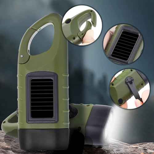 Hand Crank Solar Flashlight, Portable LED Survival Flashlight for Camping, Outdoor, Hiking - No Battery Required - Green