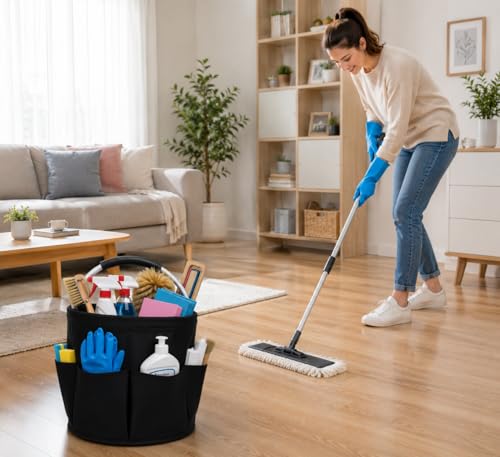 Aevora 17L Portable Cleaning Caddy with Foldable Handle, Black