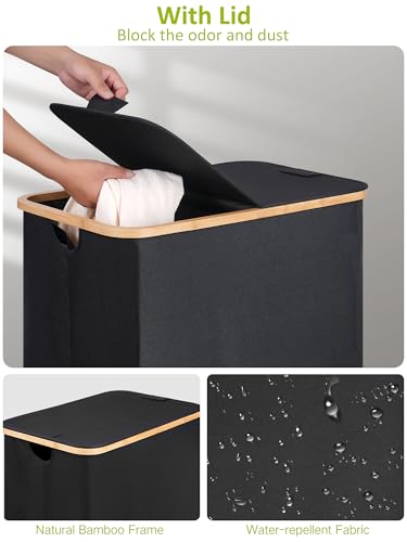 efluky 160L Double Laundry Hamper with Wheels & Removable Bags, 2-Section Sorter