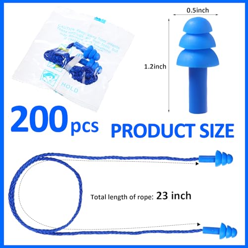 Xuhal 200 Pair Corded Ear Plugs Reusable Silicone Earplugs Individually Wrapped Hearing Protection Sleep Noise Cancelling for Work Construction Shooting Sports Noise Reduction(Blue, Dark Blue)