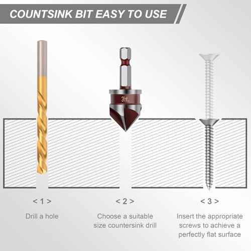 5PCS Countersink Drill Bit Set, 82 Degree HSS Counter Sink Drill Bit for Wood, Metal, Plastic, 1/4"-3/4" with 1/4" Hex Shank Countersink Bit Set
