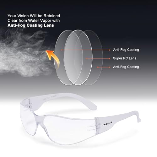 ProtectX Safety Glasses for Men & Women, Safety Sunglasses with Anti-Fog Scratch Resistant Lenses, Non-Slip Grips, ANSI Z87.1