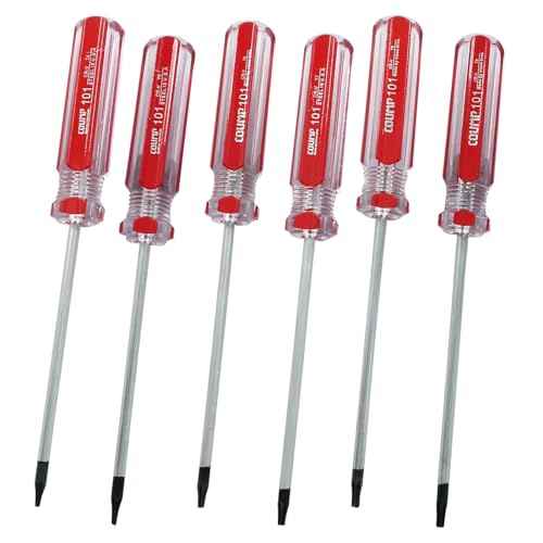 6 Pc Security Torx Screwdriver Set with Magnetic Tip, T4 T5 T6 T7 T8 T9 Cr-V Steel Screwdriver for Repairing and DIY, 3 Inch Working Length with Red Insulated PVC Handle