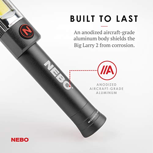 NEBO 500 Lumen Work Light: 200 Lumen Top Positioned Flashlight, Anodized Aircraft-Grade Aluminum Body; Steel Clip and Magnetic Base Provides Hands Free Operation; Powered by 3X AAA Batteries - Grey