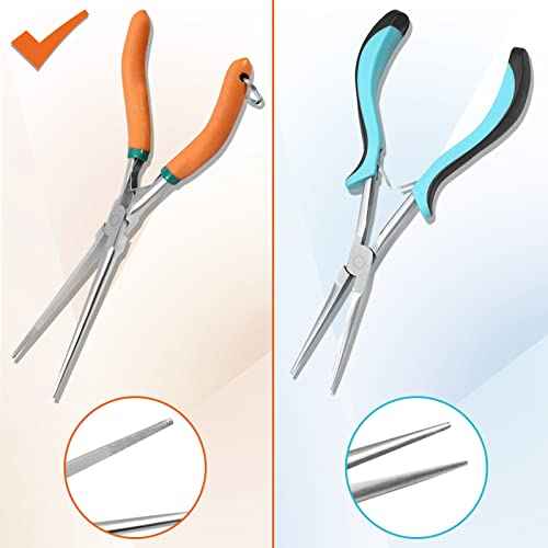 Long Reach Needle Nose Pliers 7" Thin Extra Long Needle Nose Pliers with Serrated Jaw Lanyard Double Leaf Spring Loaded for Jewelry Making Electrician Repair Tools in Tight Spaces