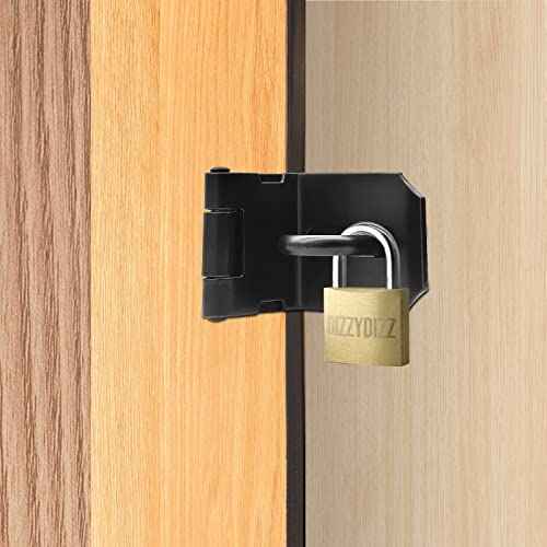 Piutouyar 2Pcs Door Hasp Latch Lock 90 Degree Hasp Right Angle Padlock Latch Safety Hasp Latch Heavy Duty Stainless Steel Door Clasp Hasp Lock Latch with Screws for Shed, Barn, Cabinet(3inch, Black)