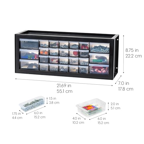 IRIS 26-Drawer Parts & Hardware Cabinet with 11x6x5 Stackable Open Front Storage Bins – Black, 8-pack