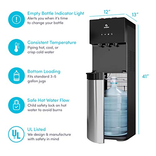 Avalon Bottom Loading Water Cooler Dispenser - 3 Temp Settings, Stainless Steel, Nightlight, BioGuard