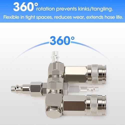 2-Way Air Hose Splitter with 360¡Æ Swivel, 1/4" NPT Steel Fittings - 300PSI Industrial Air Compressor Connector, Durable Quick Connect Accessories