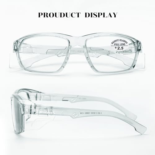 ProtectX Stylish Anti-Fog & Scratch-Resistant Safety Glasses With Readers, UV Protection Goggles, Anti-Impact Lightweight Glasses for Men£¦Women Charcoal Reading 2.5-2 Pack