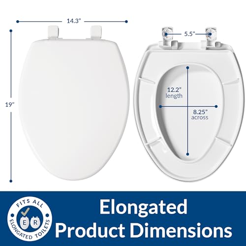 Bemis Elongated Slow Close Toilet Seat with Easy Clean Hinges - White