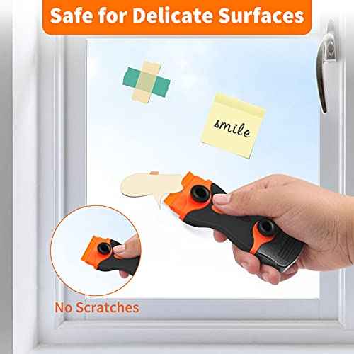Razor Blade Scraper Tool - Razor Scraper with 40 Metal & Plastic Blades, Sticker Cleaning Remover for Paint, Decal, Adhesive, Label & Caulk, Glass Scraper for Window, Cooktop, Oven & Stove Top