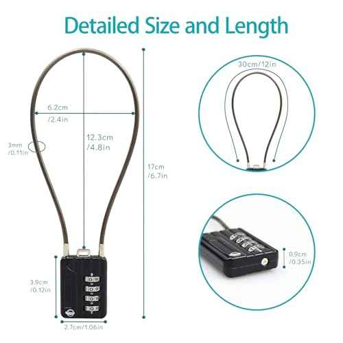 4 Digit Cable Combination Locks 12 inches Cable for School Gym Locker,Helmet,Filing Cabinets,Toolbox,Luggage Suitcase,knapsack,Cable 3mm Diameter,Black