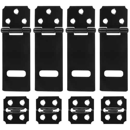 Lock Hasp Latch, 4 Pack 3inch Black Padlock Hasp Safety Packlock Clasp Door Slide Latch Lock Gate Locks hasps for Home Yard Garden Wooden Fence Cabinet