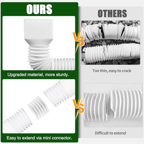 FEILAYDUN 2 Pack White Flexible Rain Gutter Downspout Extensions, Extendable from 20
