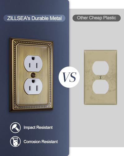 ZILLSEA Antique Brass Duplex Outlet Cover Plate 4-Pack - Sturdy Metal Wall Plates