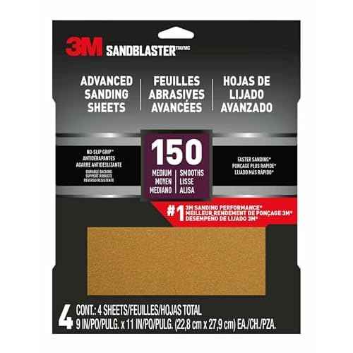 3M 20150-G-4 150 Grit Medium Grade Sandpaper with No-Slip Grip, 11" x 9"