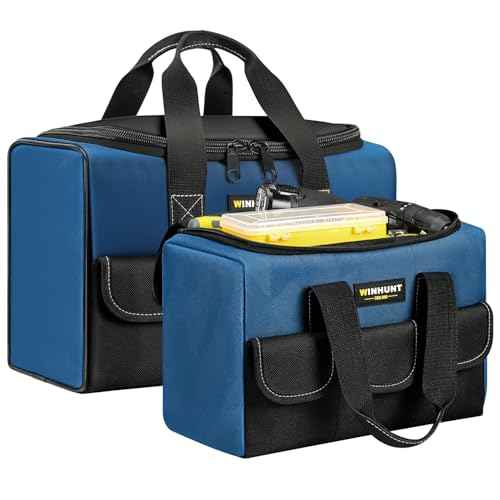2 Pack Tool Bag for Men, 12 Inch & 17 Inch Heavy Duty Open Top Tool Bag with 5 Pockets for Electrician Tool Bags, Maintenance Workers, Plumbers, Household use