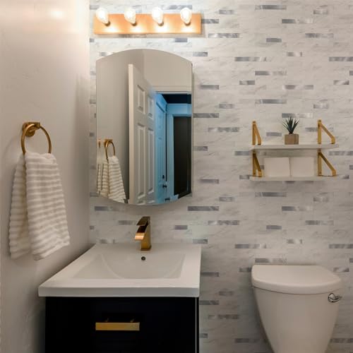 StyloVue Peel and Stick Backsplash Tiles - White Marble with Silver Metal Look, 20 Sheets