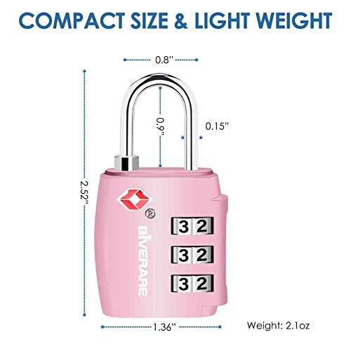 GIVERARE 2 Pack TSA Approved Combination Luggage Locks Black+Pink