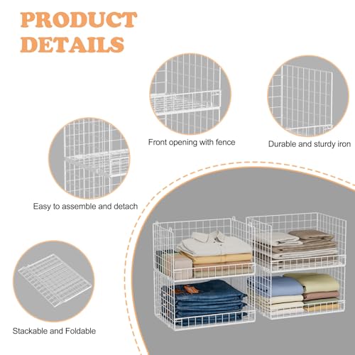 Yociyoga 4-Tier Stackable Closet Organizer White 11.8x15.7x34.6in Space-Saving Storage Basket