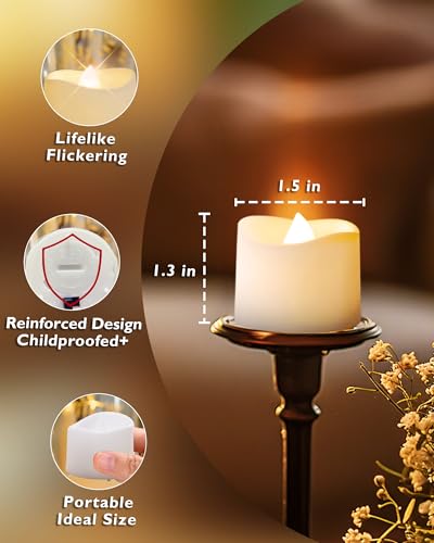 Homemory Flickering Flameless LED Tea Lights - Warm White, Pack of 24, Battery Operated, 200+ Hours, Safe for Weddings & Holidays