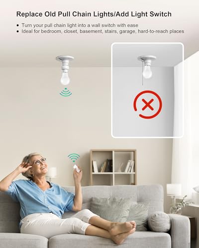 Remote Control Light Bulb Socket with Decorator Rocker Wall Switch - 1 Wall Switch + 1 Socket