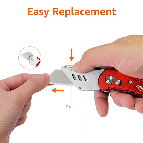 Amazon Basics Folding Utility Knife with Lock-Back Mechanism, Lightweight Aluminum Handle