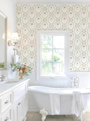 Orainege Floral Peel and Stick Wallpaper 16.9 x 118.1 inches - Green/Pink