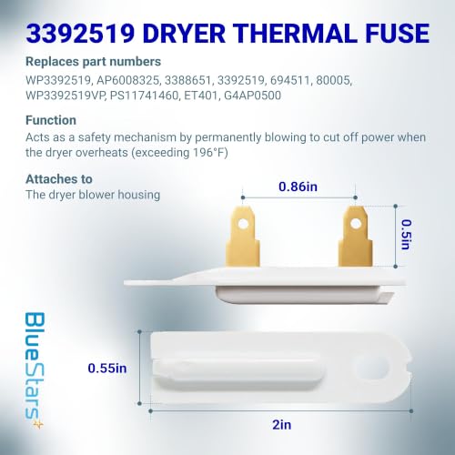 BlueStars 3387134 Dryer Cycling Thermostat & 3392519 Thermal Fuse Kit