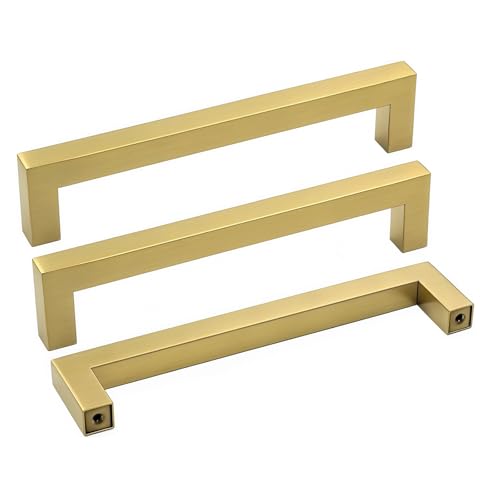 Goldenwarm 10 Pack 5 Inch Brushed Gold Cabinet Handles - Modern Kitchen Drawer Pulls