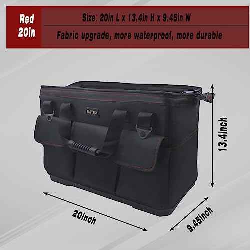 FASTECH 20-inch Heavy Duty Bottom Tools Bag with Wide Mouth for Tool Storage, Carrier and Organizer, Tool Bag for Men, Wide Mouth Tool Bags with Inside Pockets (20 Inch)