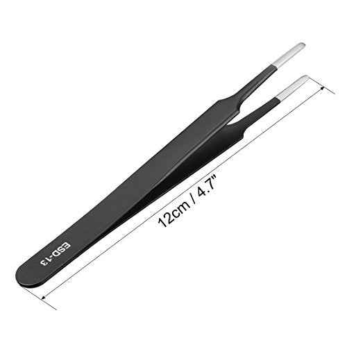 uxcell ESD-13 Tweezers, Anti-Static Stainless Steel Non-magnetic Blunt Tip for Craft Jewelry Electronics, 4.8" Overall Length 3 Pcs