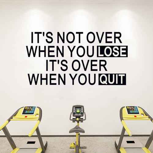 SEATUNE Gym Inspirational Quotes Wall Stickers - Positive Motivational Office Wall Decals - Workplace Home Vinyl Art Wall Decor - It's Not Over When You Lose It's Over When You Quit 21"X11"