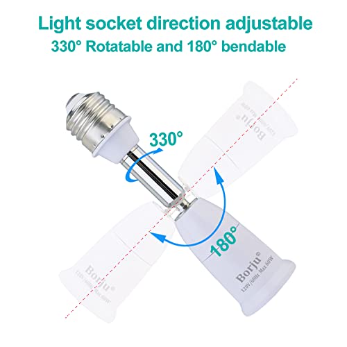 Borju 2-Pack Light Socket Extender 4.5 Inch, Adjustable E26 Socket with 360° Rotation