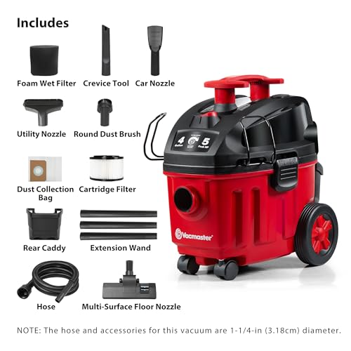 Vacmaster VF408B 4-Gallon 5 Peak HP Wet Dry Vacuum Cleaner - Red